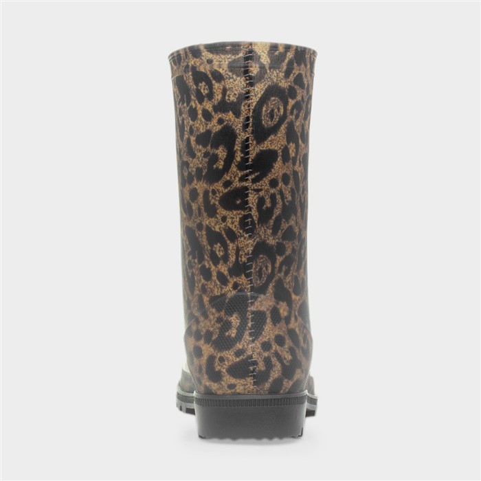 Womens Brown Leopard Print Welly