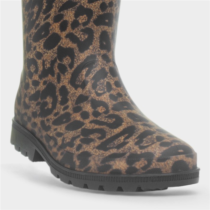 Womens Brown Leopard Print Welly
