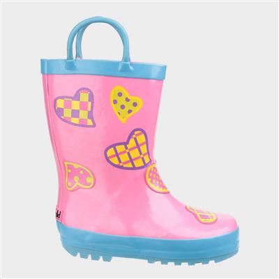 Kids Puddle Pink Heart Welly