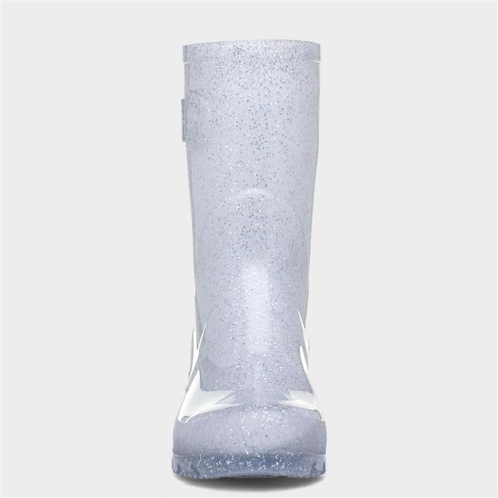Womens Silver Glitter Welly