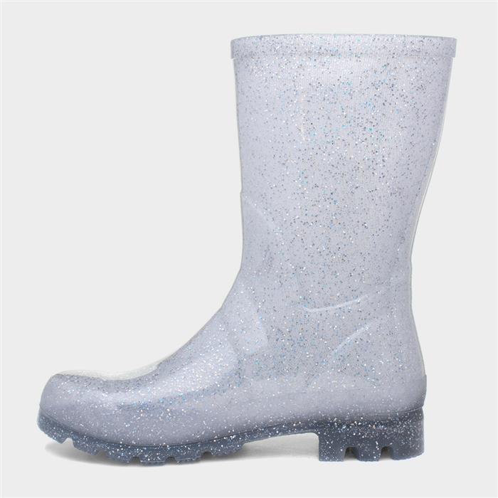 Womens Silver Glitter Welly