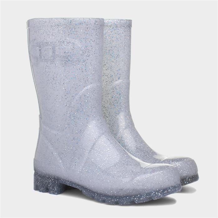 Womens Silver Glitter Welly