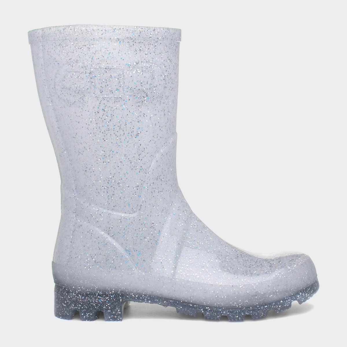 Womens Silver Glitter Welly-799077 