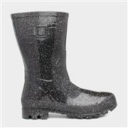 Zone Womens Black Glitter Welly (Click For Details)