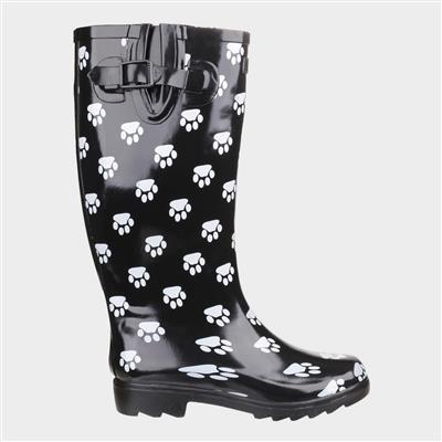 Womens Dog Paw Welly in Black
