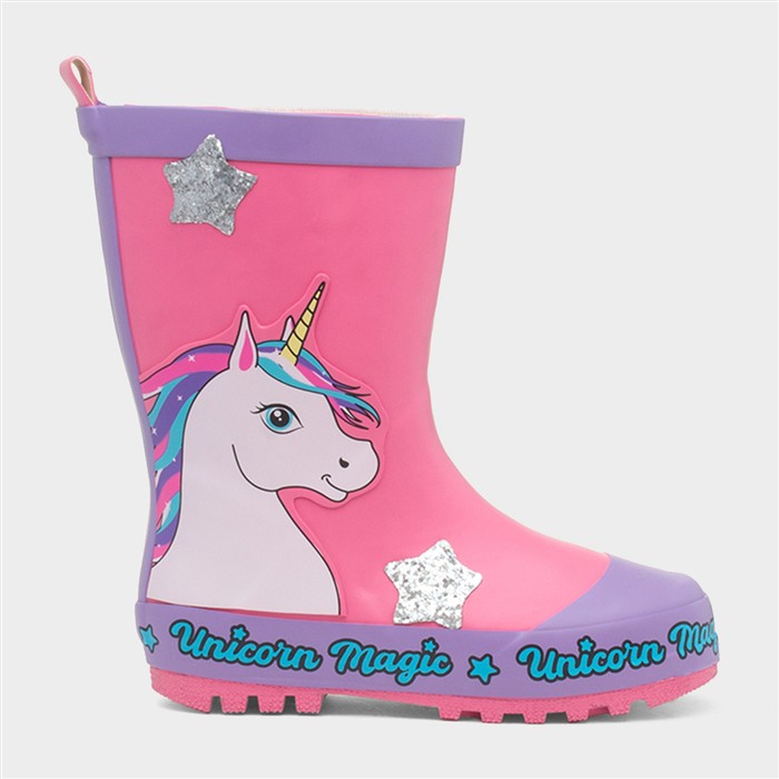 Kids Pink Glitter Stars Welly