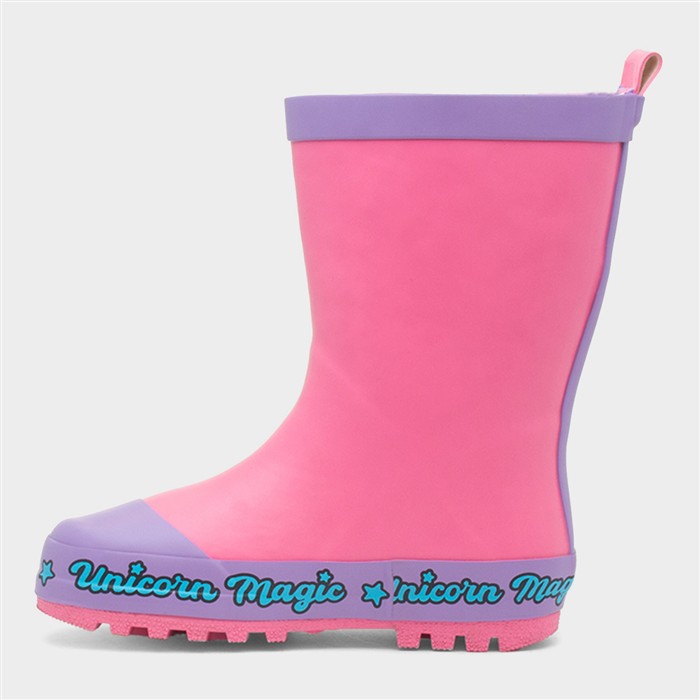 Kids Pink Glitter Stars Welly