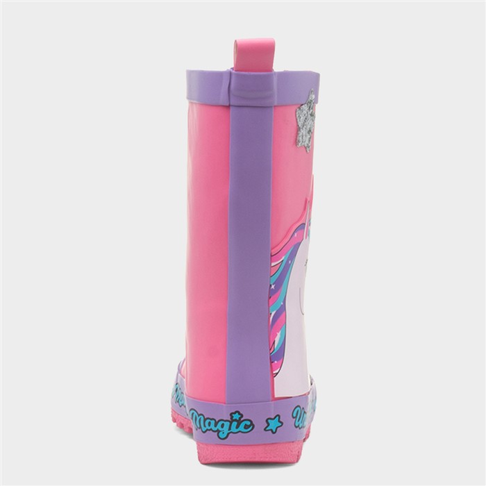 Kids Pink Glitter Stars Welly