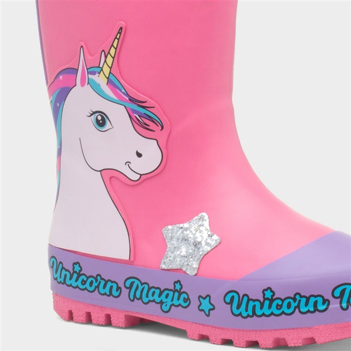 Kids Pink Glitter Stars Welly