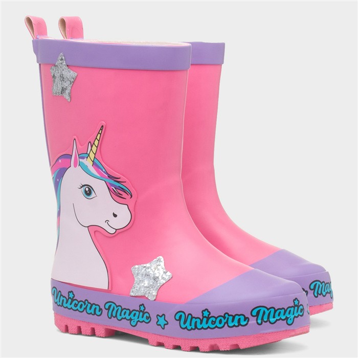 Kids Pink Glitter Stars Welly
