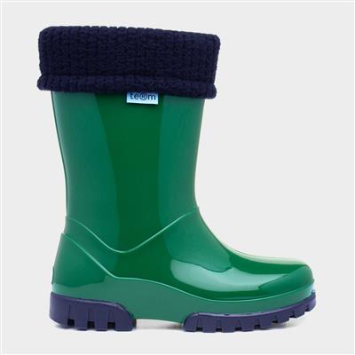 Kids Green & Navy Removable Sock Welly