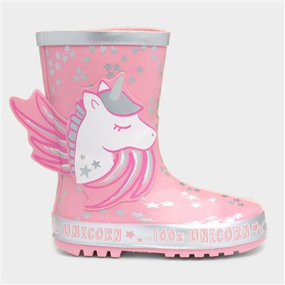 Girls Pink Unicorn Wellington Boot