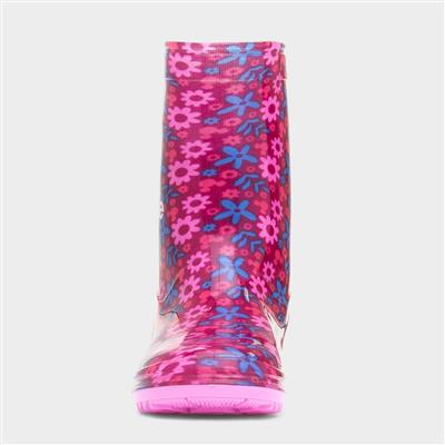 Kids Fuchsia Floral Welly