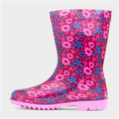 Kids Fuchsia Floral Welly
