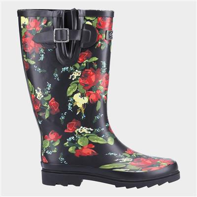 Blossom Womens Black Floral Welly