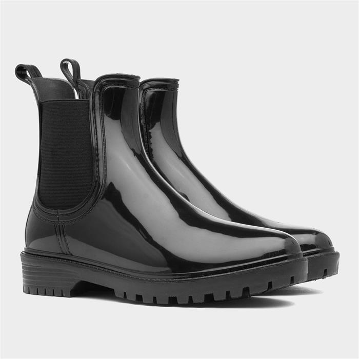 Womens Black Patent Chelsea Welly