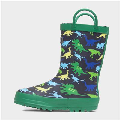 Sprinkle Boys Green Dinosaur Print Welly