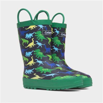 Sprinkle Boys Green Dinosaur Print Welly