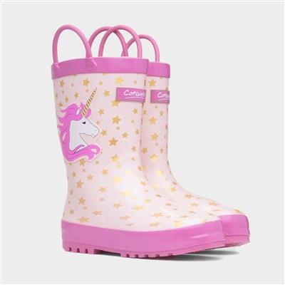 Puddle Girls Pink Unicorn Print Welly