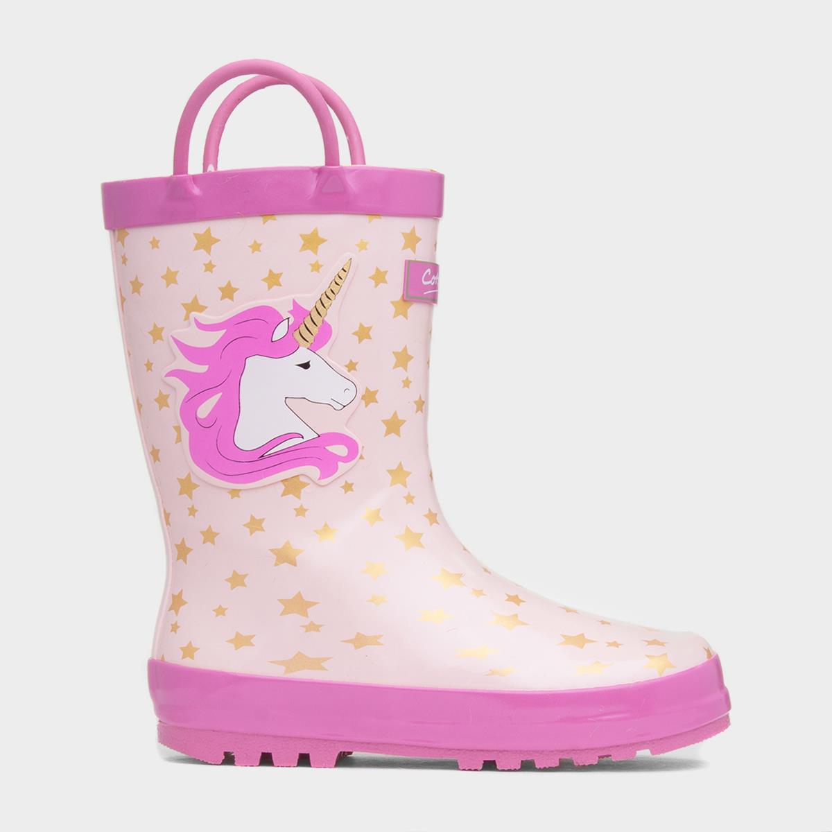 Puddle Girls Pink Unicorn Print Welly