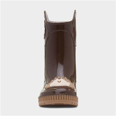 Kids Dark Brown Hedgehog Welly