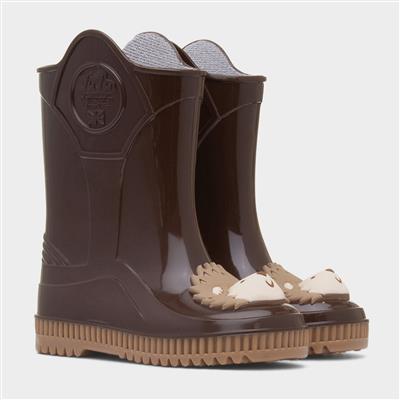 Kids Dark Brown Hedgehog Welly