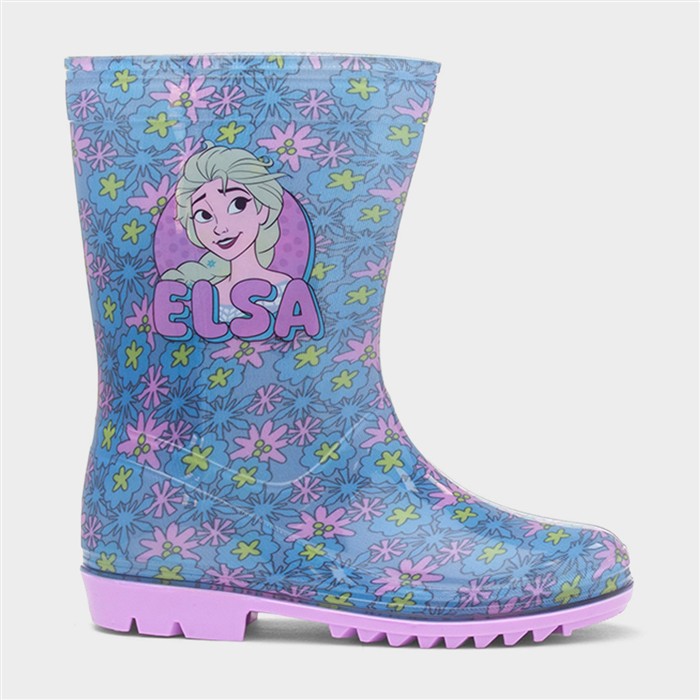Disney Frozen Girls Blue Kids Character Floral Welly Size 25
