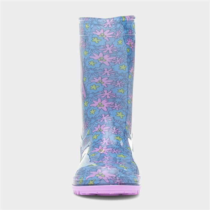 Kids Blue Character Floral Welly