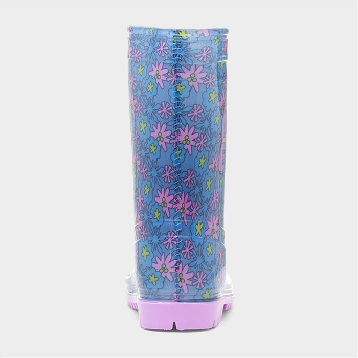 Kids Blue Character Floral Welly