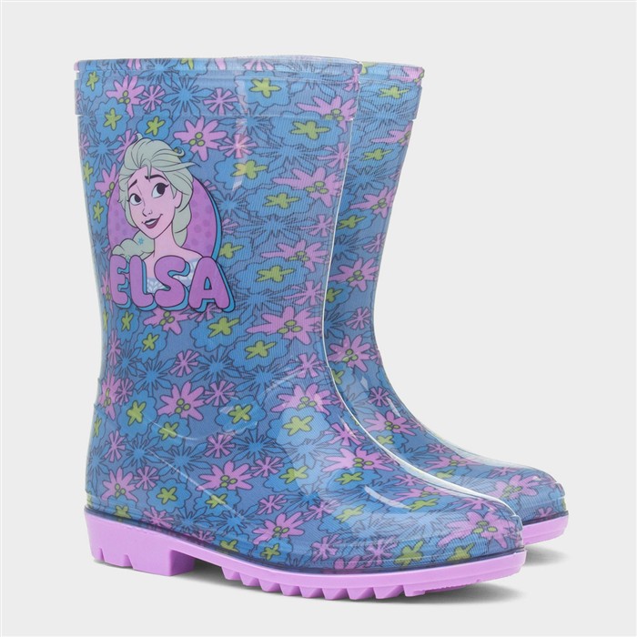 Kids Blue Character Floral Welly