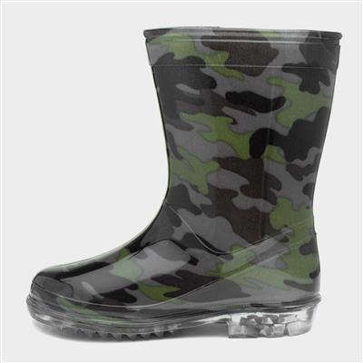 Tide Boys Black & Green Camouflage Welly