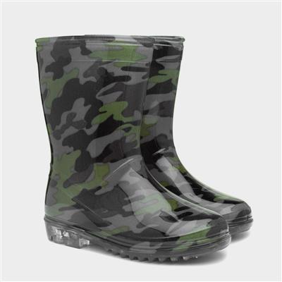 Tide Boys Black & Green Camouflage Welly