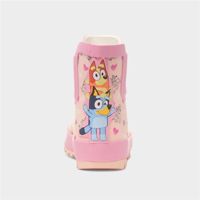 Kids Pink Ankle Chelsea Heart Design Welly