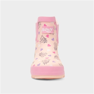 Kids Pink Ankle Chelsea Heart Design Welly