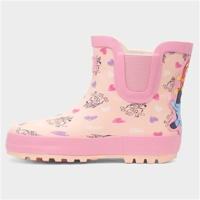 Kids Pink Ankle Chelsea Heart Design Welly
