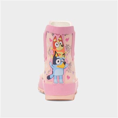 Kids Pink Ankle Chelsea Heart Design Welly