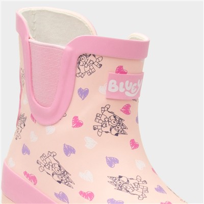 Kids Pink Ankle Chelsea Heart Design Welly