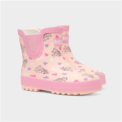 Kids Pink Ankle Chelsea Heart Design Welly