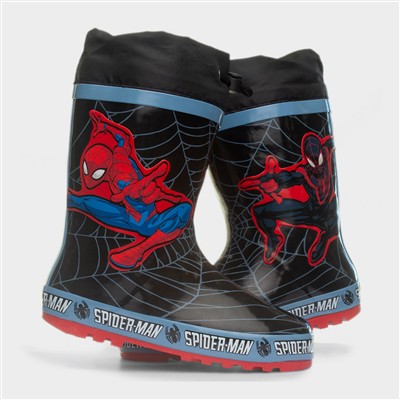 Kids Black Faux Fur Lined Welly