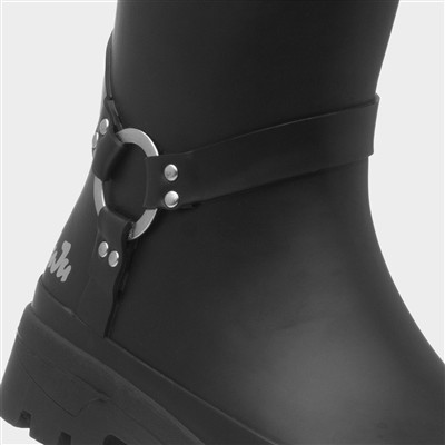 Womens Black Biker Welly