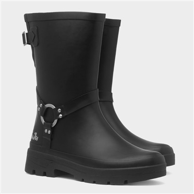 Womens Black Biker Welly