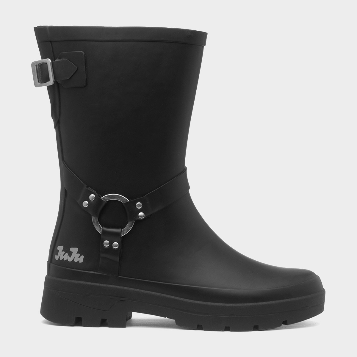 Womens Black Biker Welly