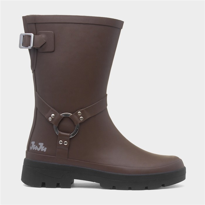 Womens Brown Biker Buckle Welly
