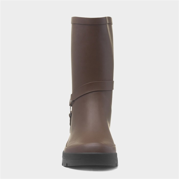 Womens Brown Biker Buckle Welly