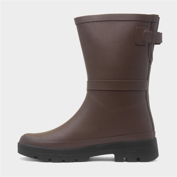 Womens Brown Biker Buckle Welly
