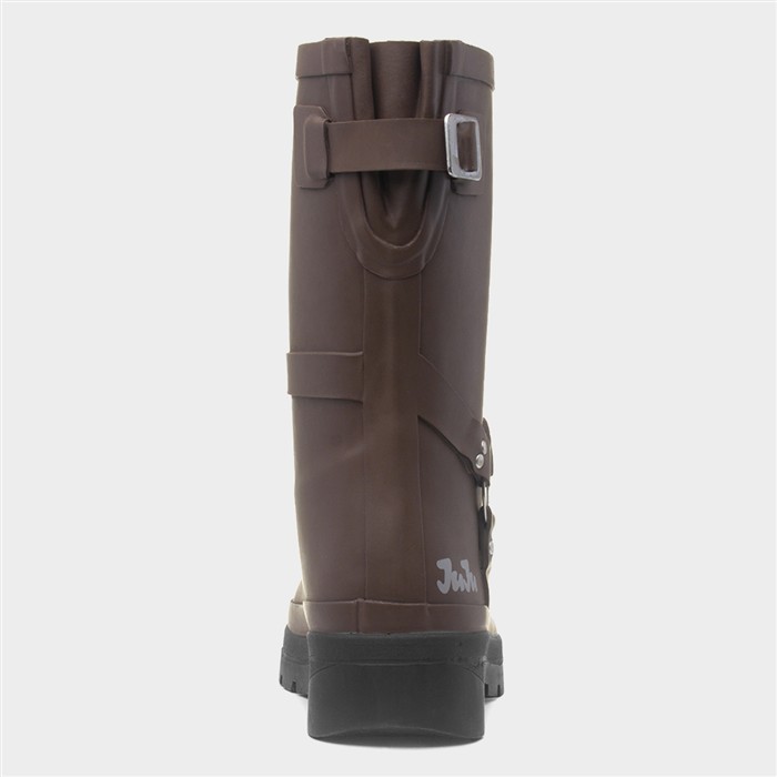 Womens Brown Biker Buckle Welly