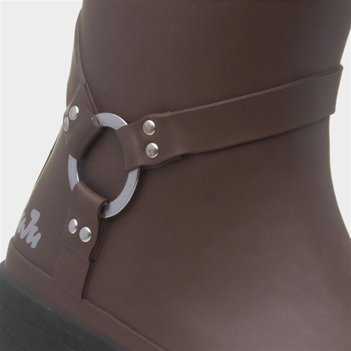 Womens Brown Biker Buckle Welly