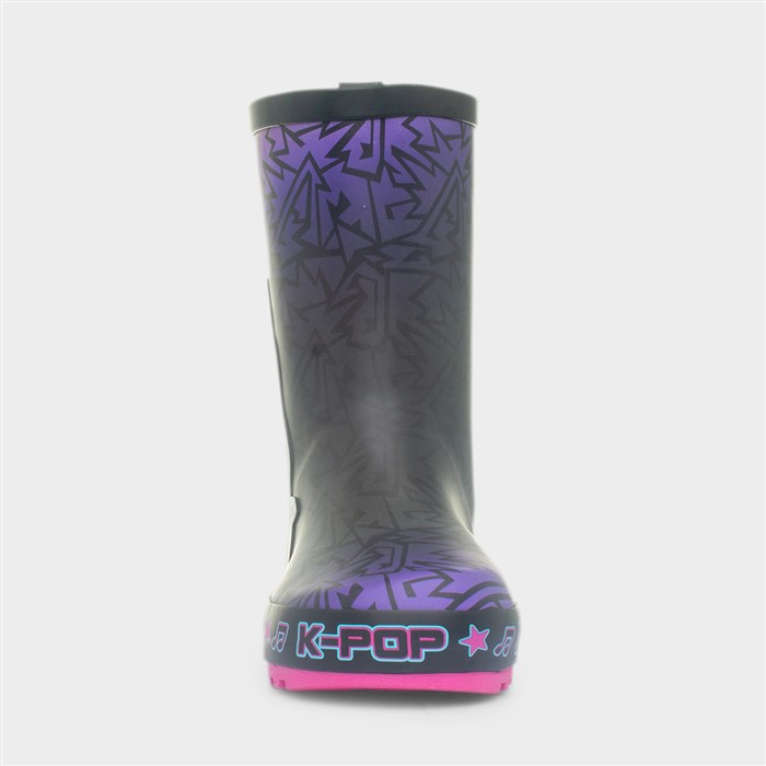 Geo Kids Black & Purple Character Welly