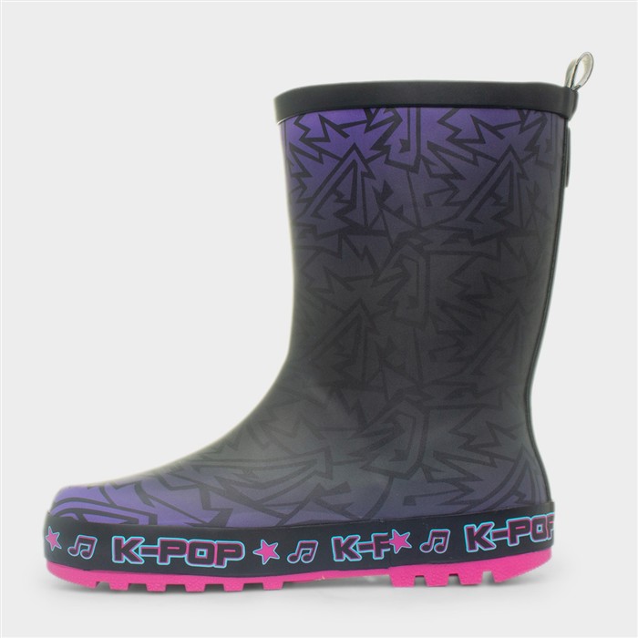 Geo Kids Black & Purple Character Welly