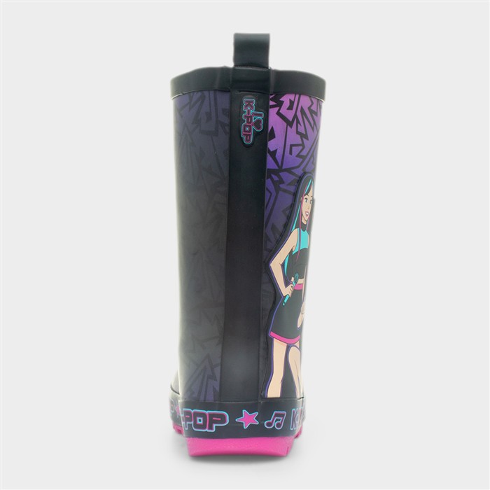 Geo Kids Black & Purple Character Welly